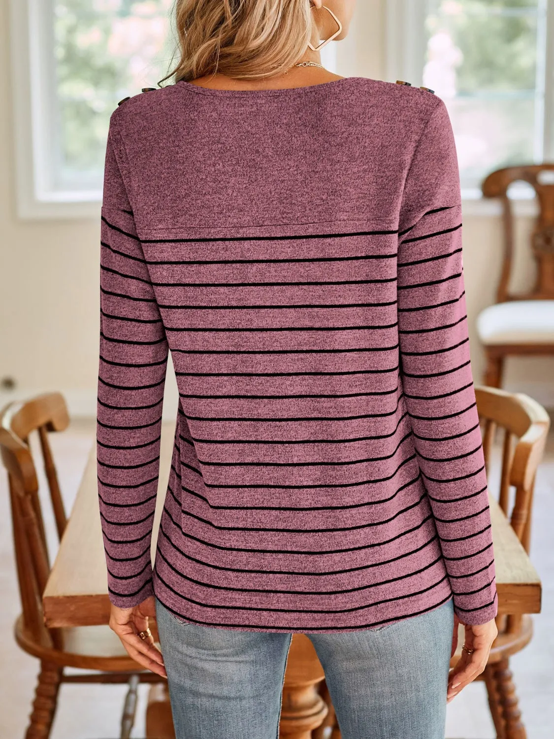 Beckey Striped Round Neck Long Sleeve T-Shirt - Ships 817