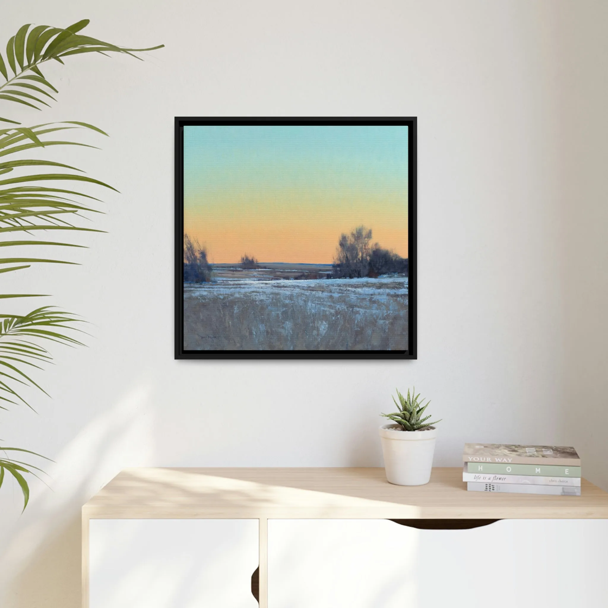 Ben Bauer: "Late Afternoon in March, Lowry, MN" - Square Framed Canvas Reproduction