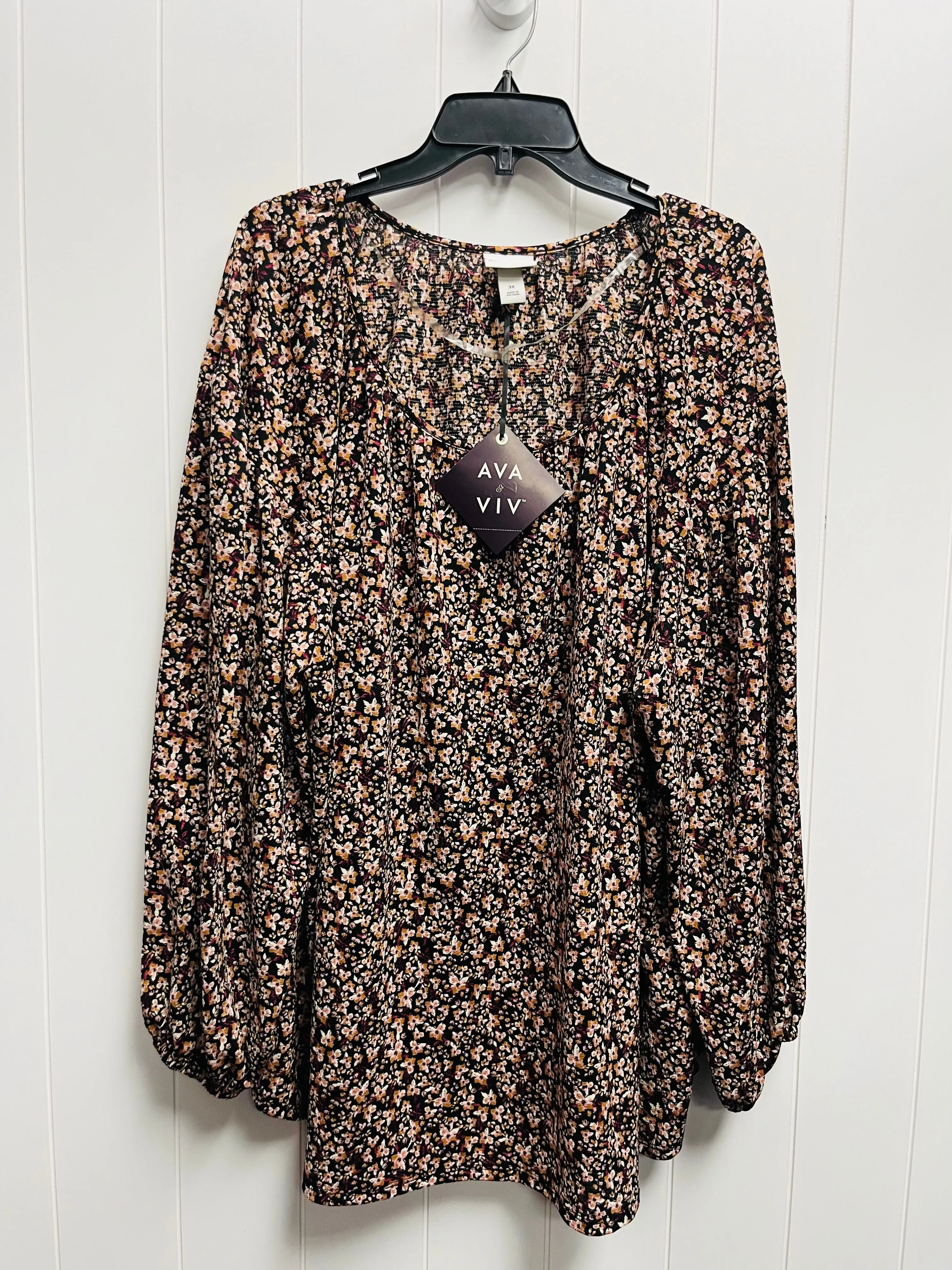 Black & Brown Top Long Sleeve Ava & Viv, Size 3x