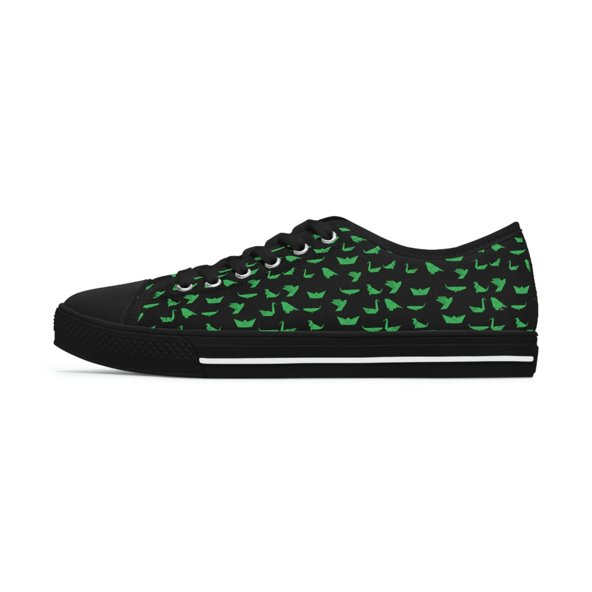 Black Green Cranes Ladies' Sneakers, Women's Low Top Sneakers Best Quality Canvas Sneakers (US Size: 5.5-12)