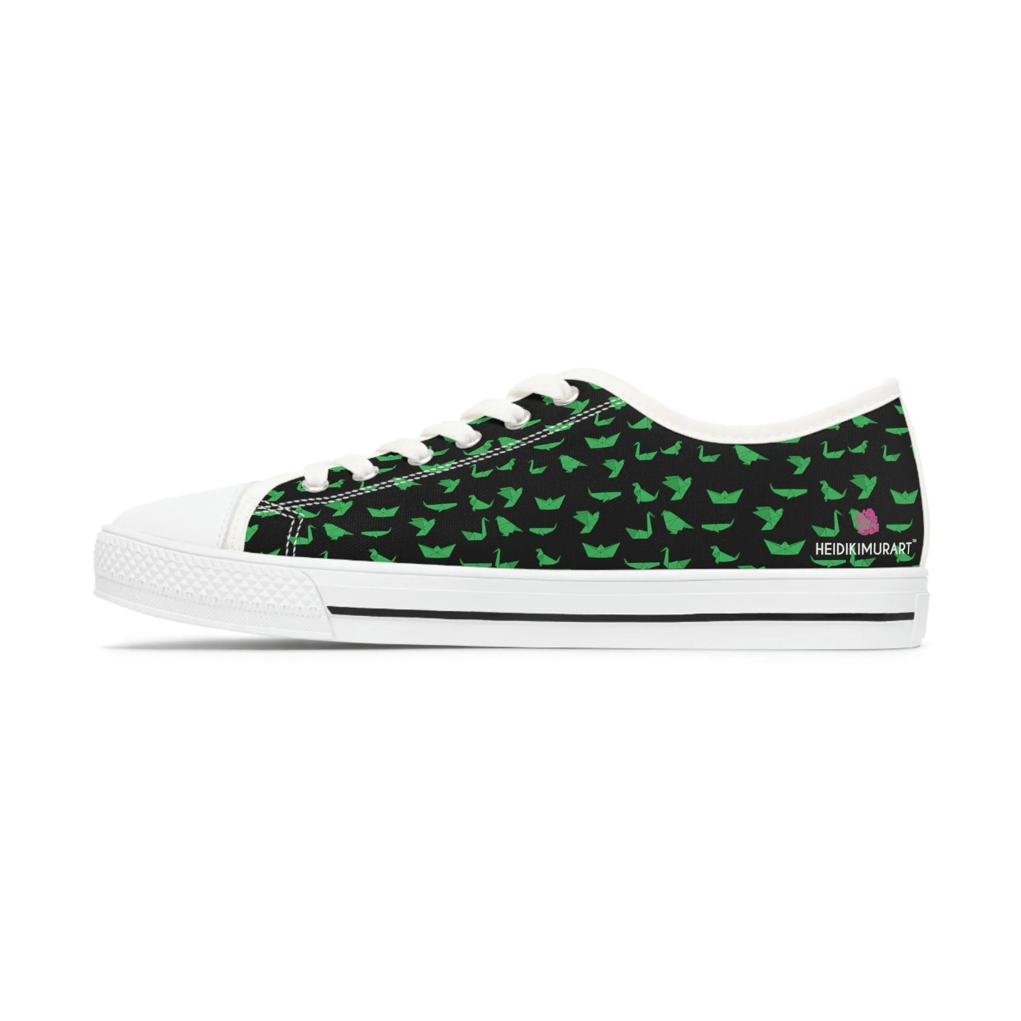 Black Green Cranes Ladies' Sneakers, Women's Low Top Sneakers Best Quality Canvas Sneakers (US Size: 5.5-12)