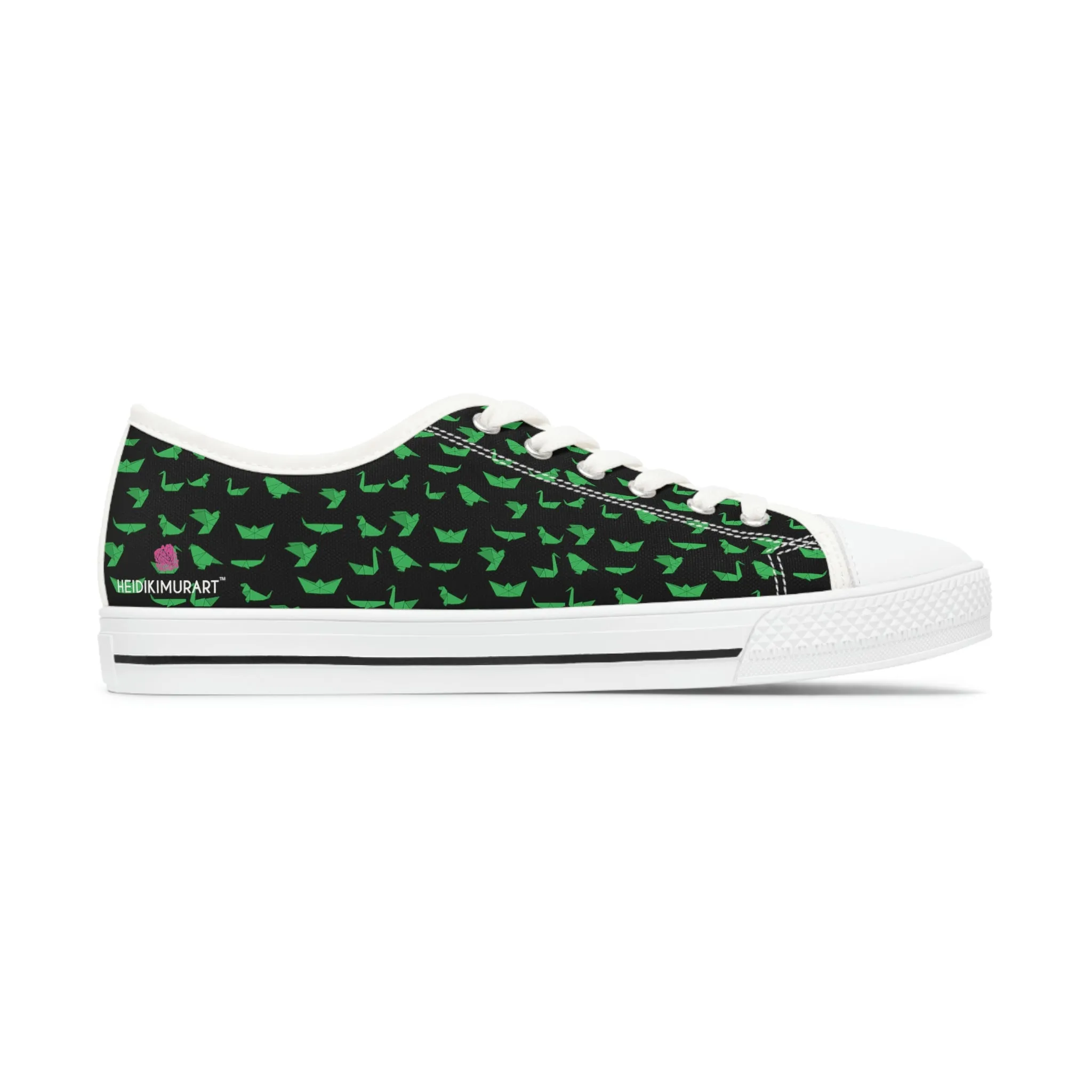 Black Green Cranes Ladies' Sneakers, Women's Low Top Sneakers Best Quality Canvas Sneakers (US Size: 5.5-12)