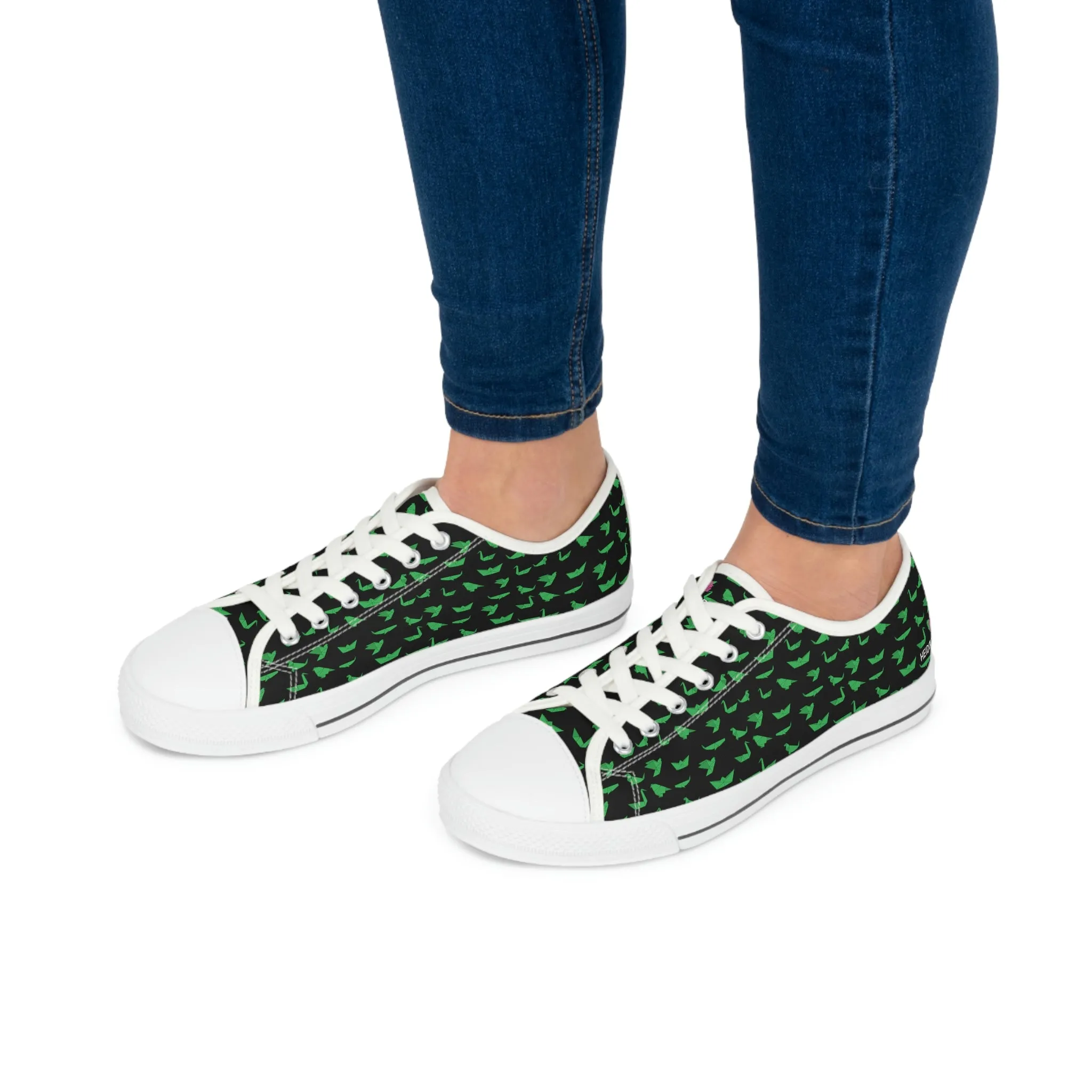 Black Green Cranes Ladies' Sneakers, Women's Low Top Sneakers Best Quality Canvas Sneakers (US Size: 5.5-12)