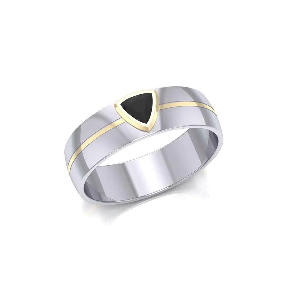 Black Magic Triangle Solitare Silver & Gold Ring MRI470