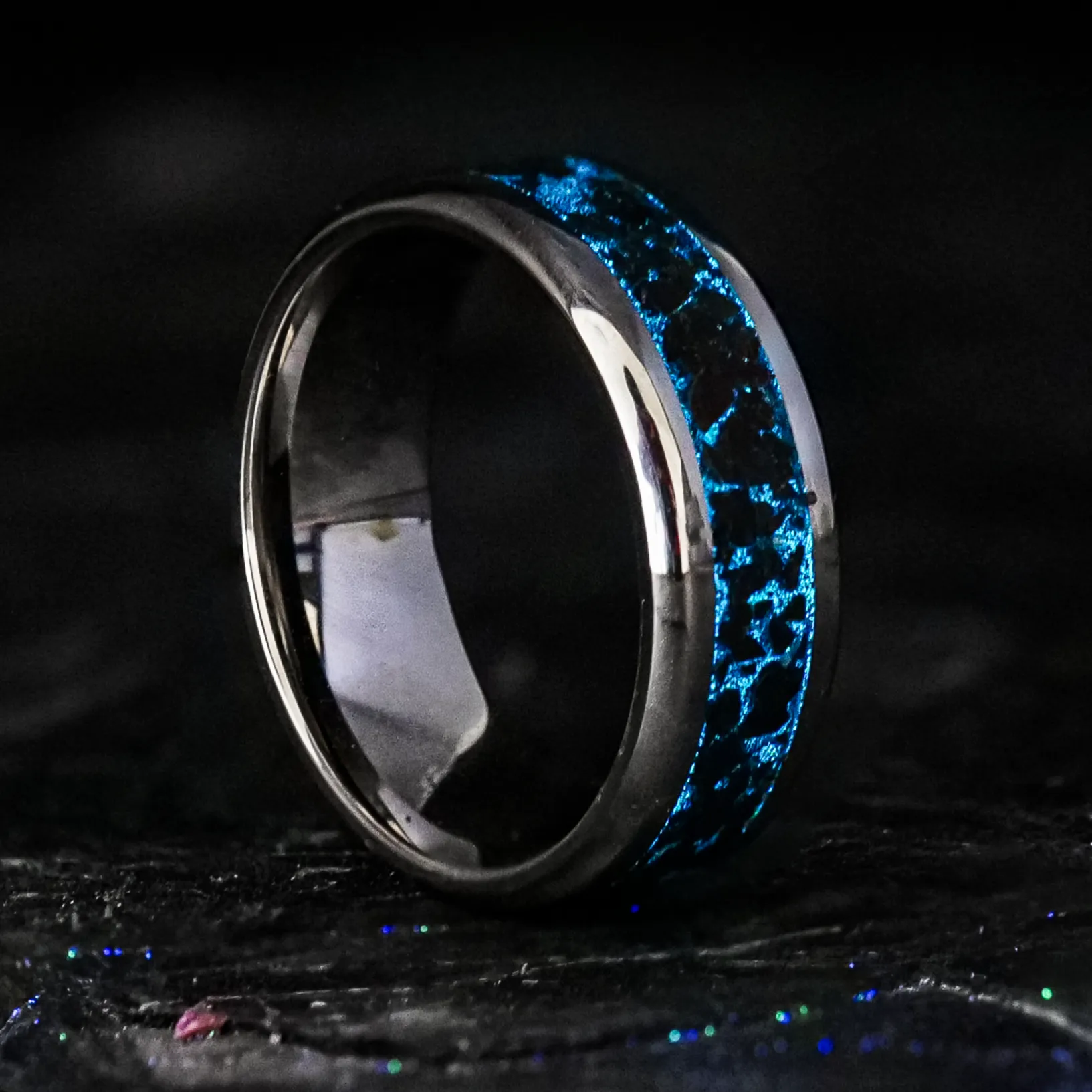 Black Marble Glowstone Ring on Cobalt Chrome