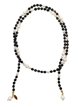 Black Obsidian And White Pearls Multiway Necklace HN040