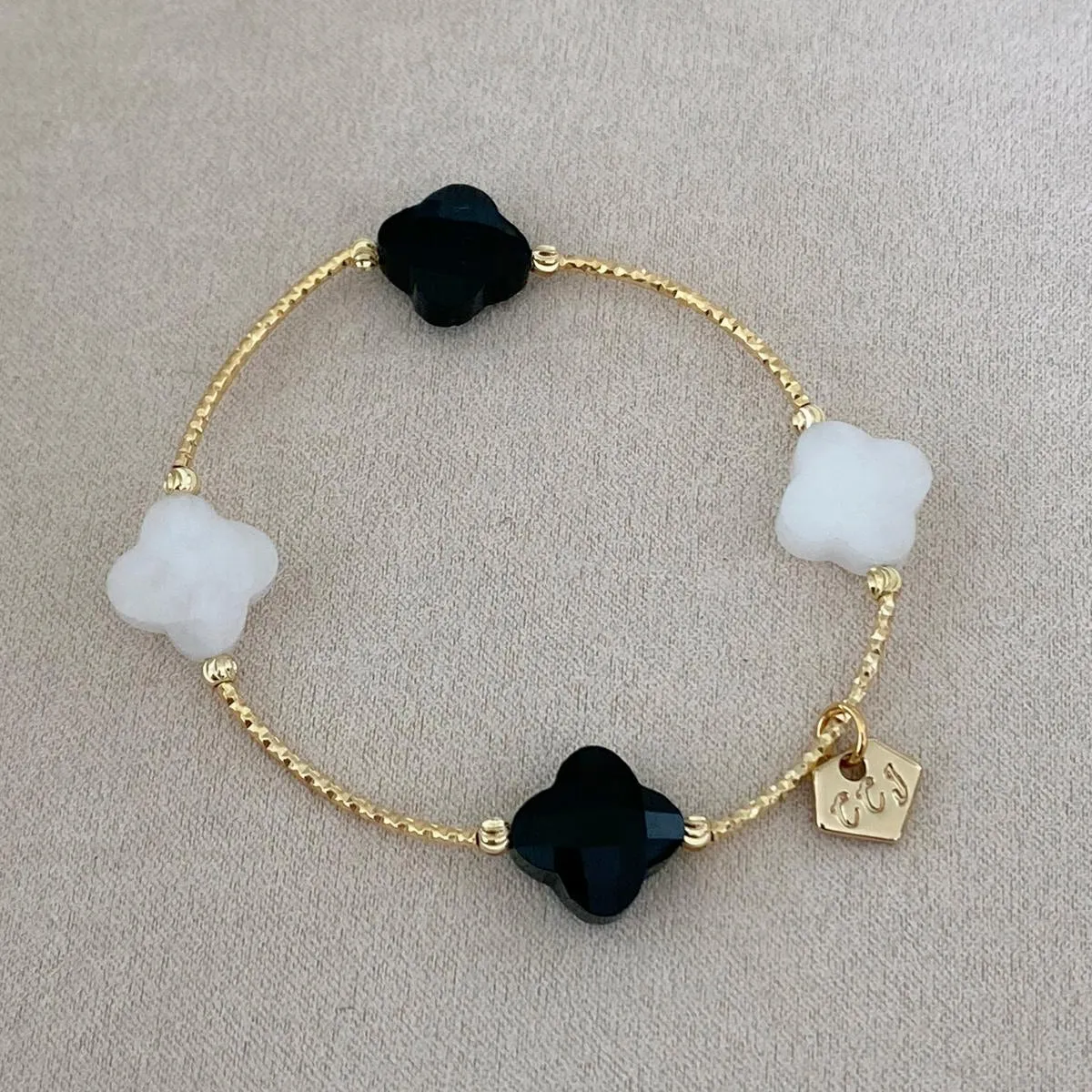 Black Onyx & Han White Jade Clover La Grace Bracelet