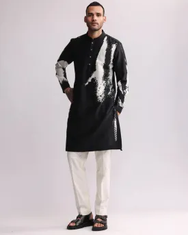 Black Shadow Placement Print Kurta Set