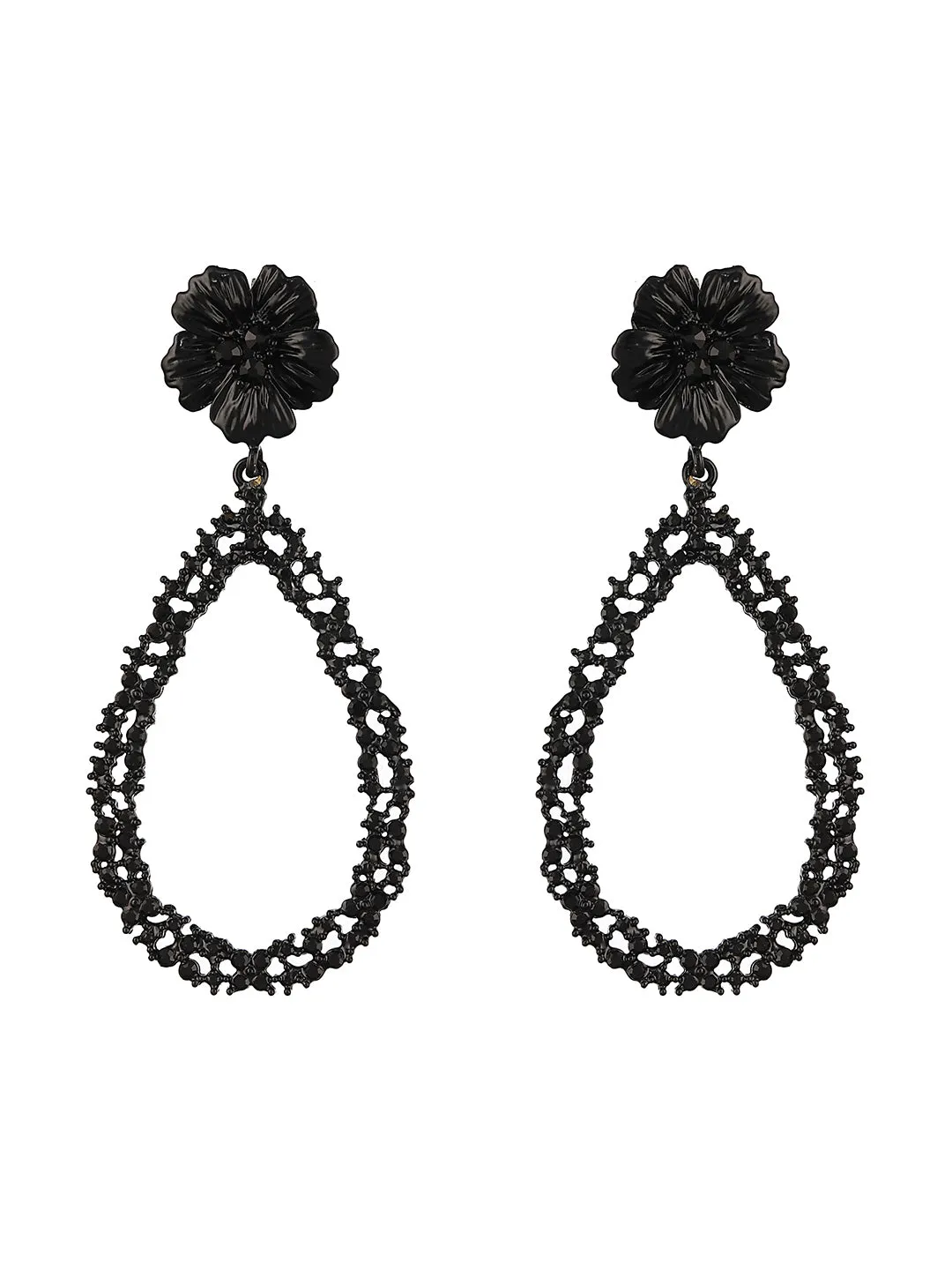 Black-Toned & Black Contemporary Tear Drop Earrings