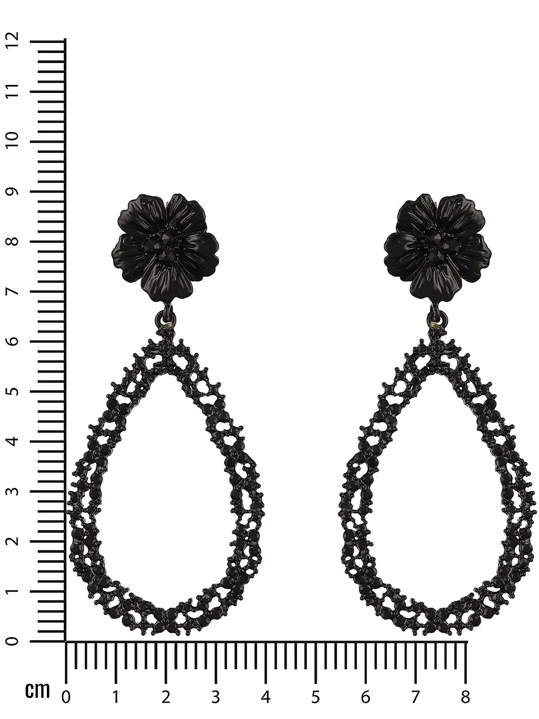 Black-Toned & Black Contemporary Tear Drop Earrings