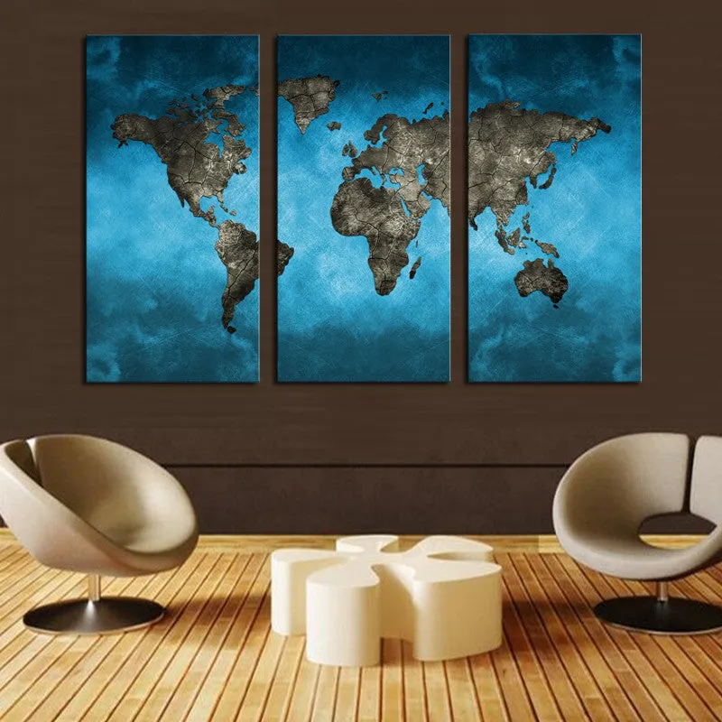 Blue World Map Art