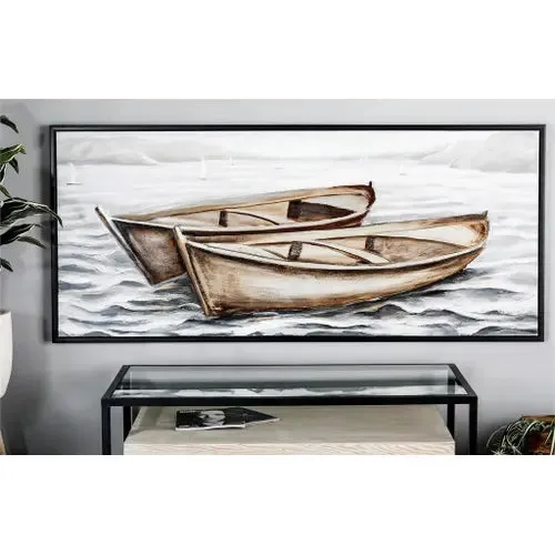 Brown Wood Coastal Boats Framed Wall Art