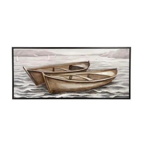 Brown Wood Coastal Boats Framed Wall Art