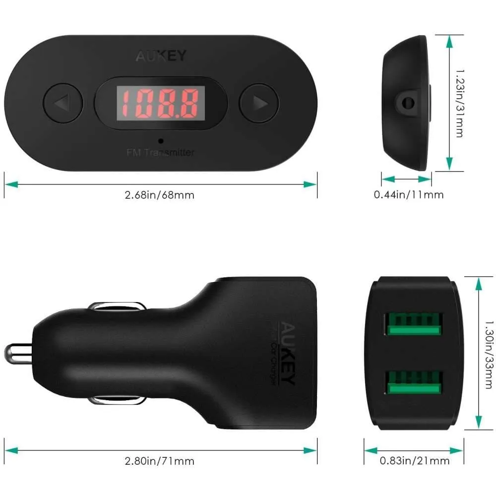 BT-F2 In Car FM Transmitter Radio Adapter with Dual USB 4.8A Car Charger