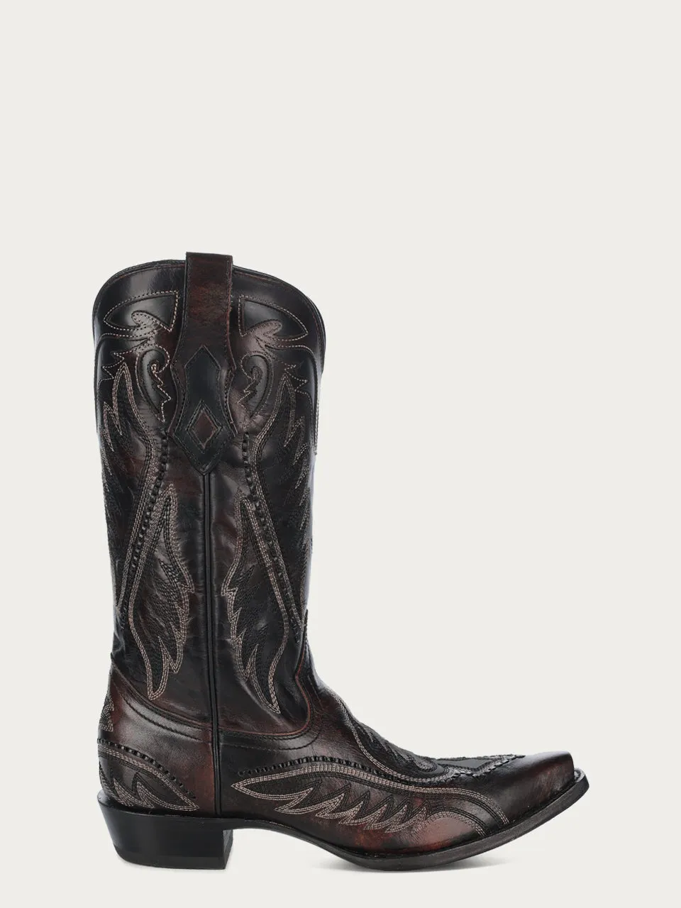 C4150 - MEN'S WOVEN DETAIL WITH EMBROIDERY BROWN SNIP TOE COWBOY BOOT