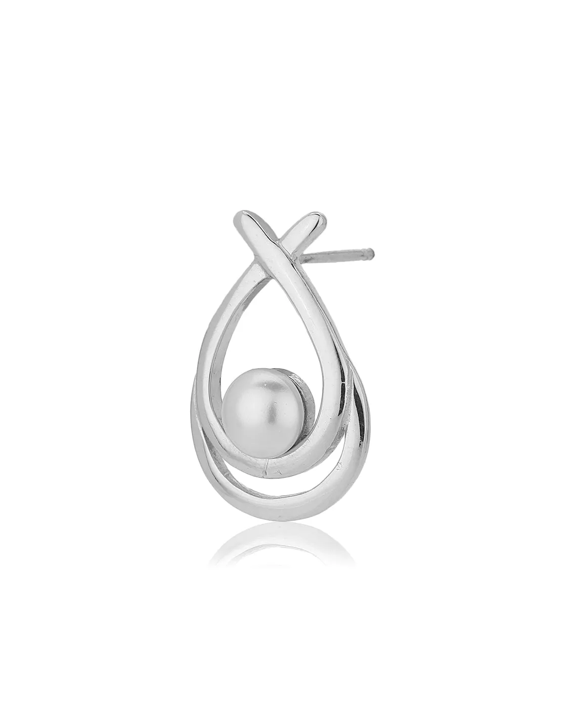 Carlton London 925 Sterling Silver Rhodium Plated White Pearl Contemporary Stud Earring