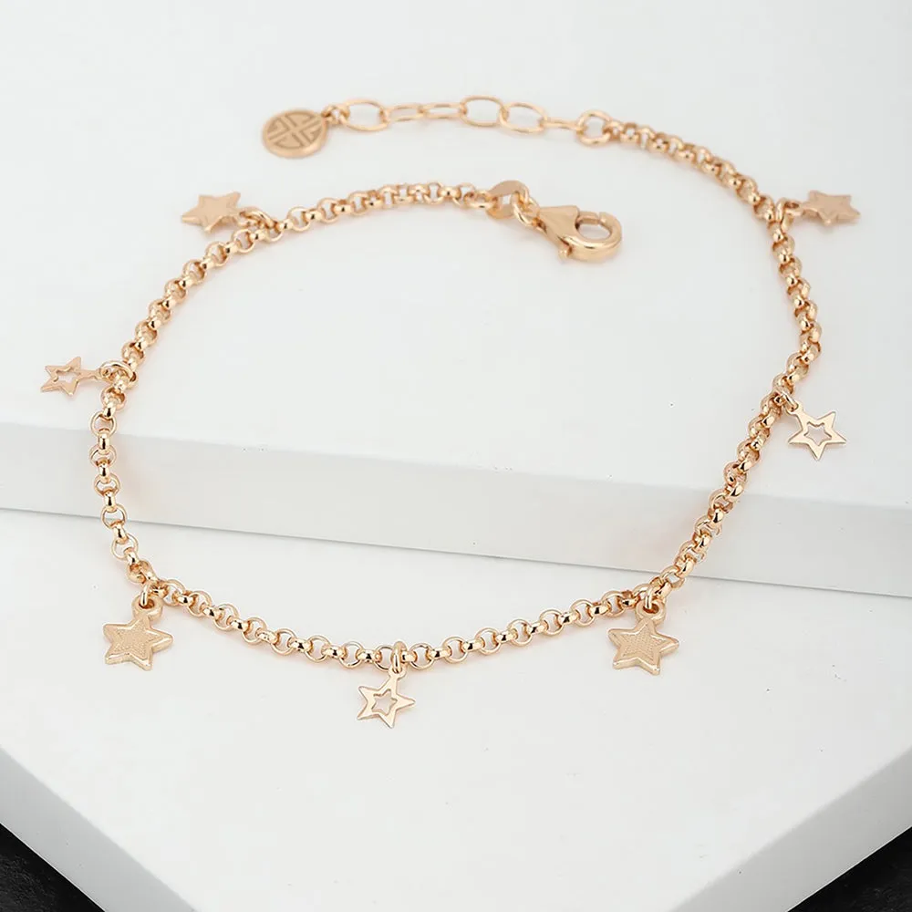 Carlton London 925 Sterling Silver Rose Gold Plated Silver Toned Star Shape Anklet For Women