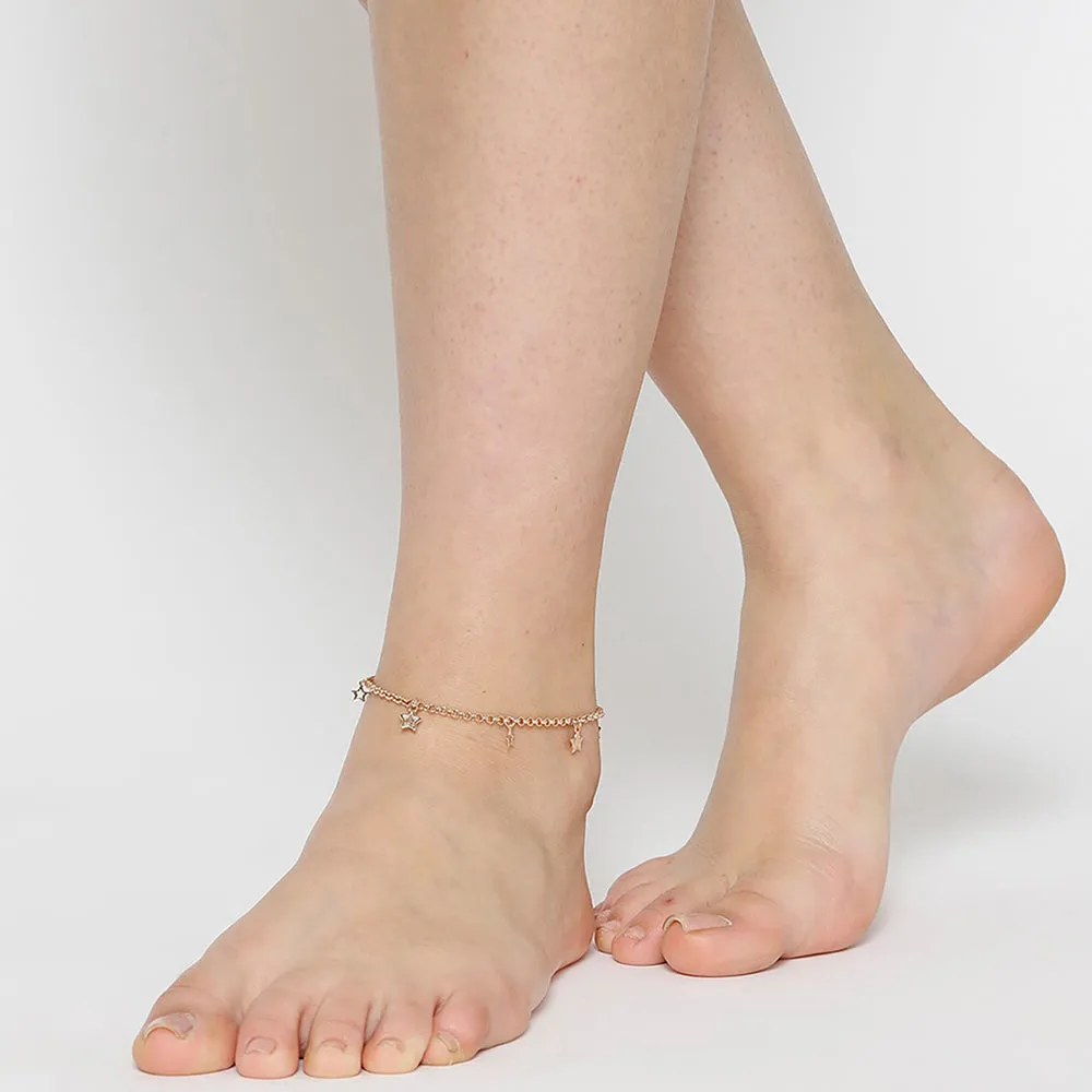 Carlton London 925 Sterling Silver Rose Gold Plated Silver Toned Star Shape Anklet For Women