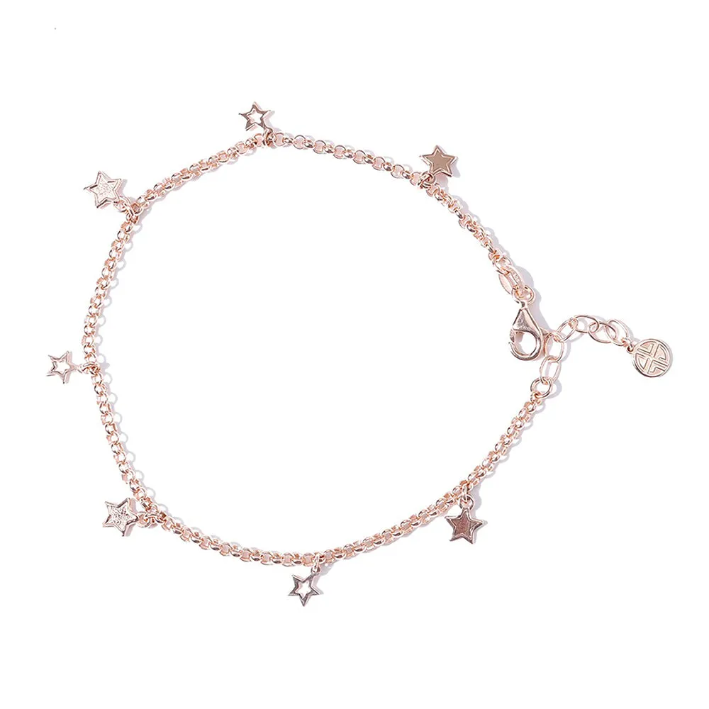 Carlton London 925 Sterling Silver Rose Gold Plated Silver Toned Star Shape Anklet For Women