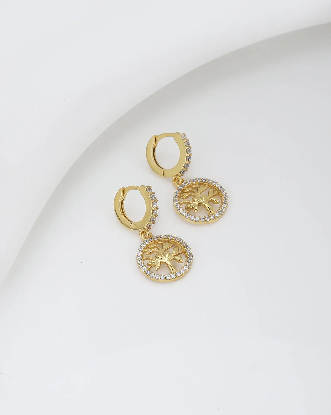 Carlton London Gold Plated Cz Studded Circular Hoop Earrings For Women