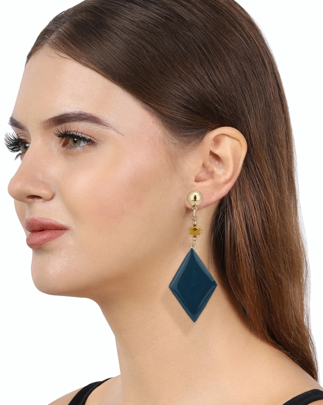 Carlton London Gold Plated Enamel Contemporary Drop Earring With Dangling Stone