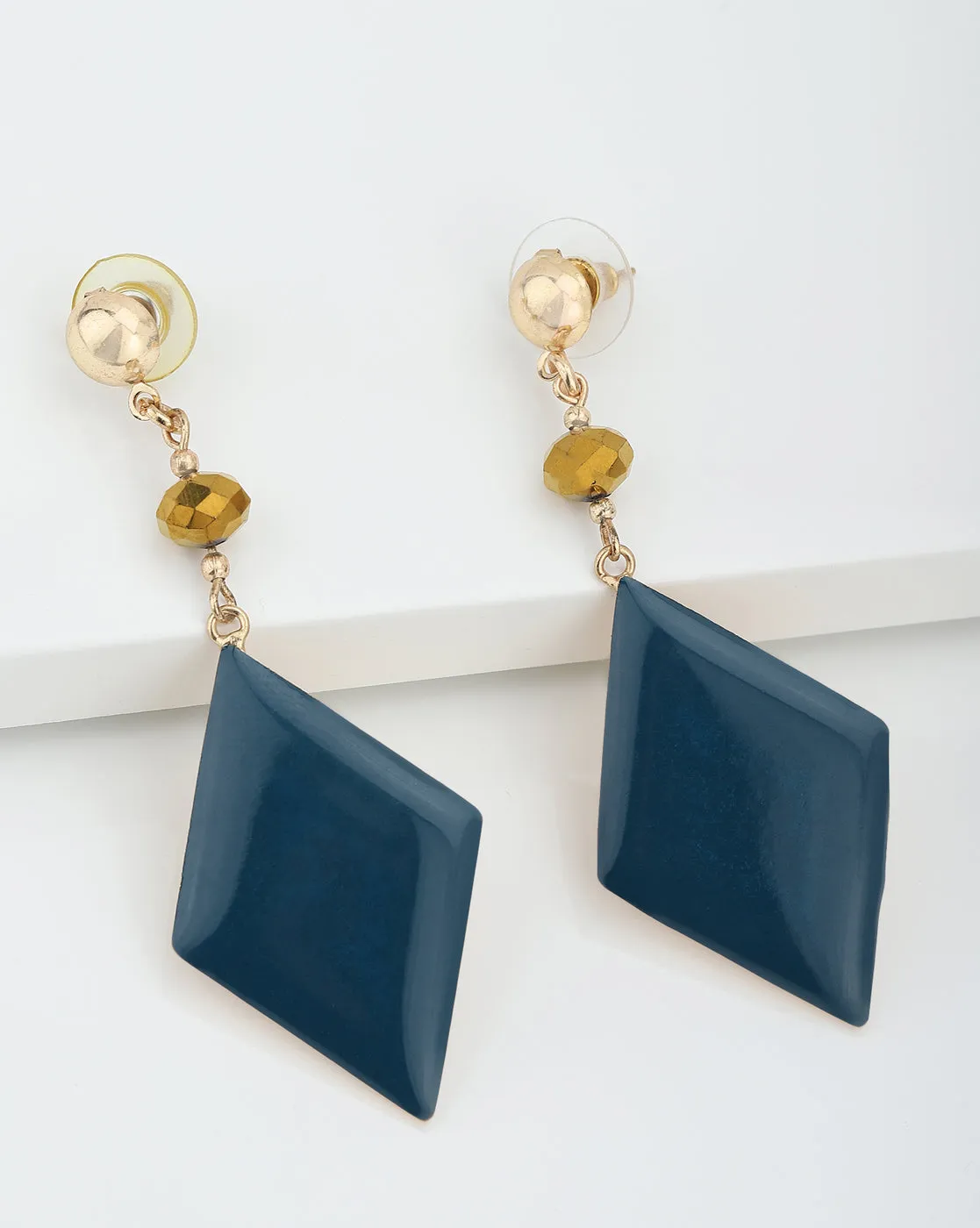 Carlton London Gold Plated Enamel Contemporary Drop Earring With Dangling Stone