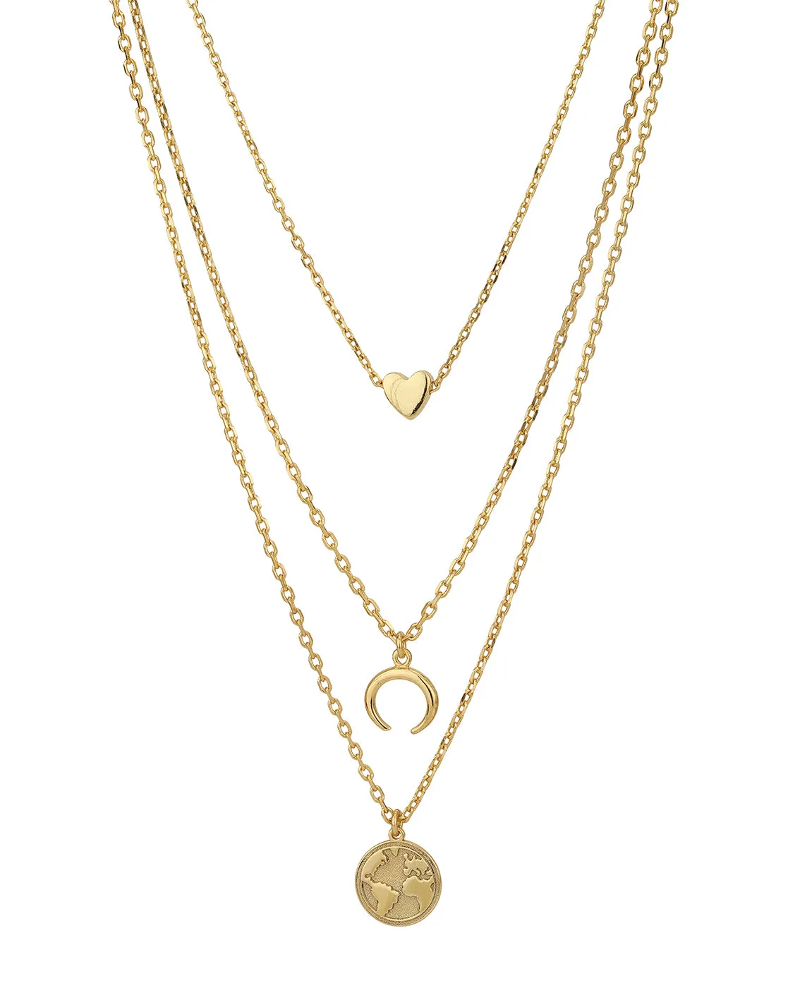 Carlton London Gold  Plated Inline Heart Layered Necklace