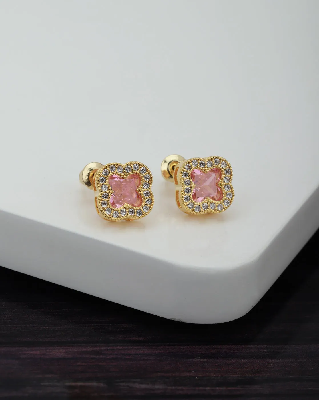 Carlton London Gold Plated Peach Coloured Cz Stud Earring For Women