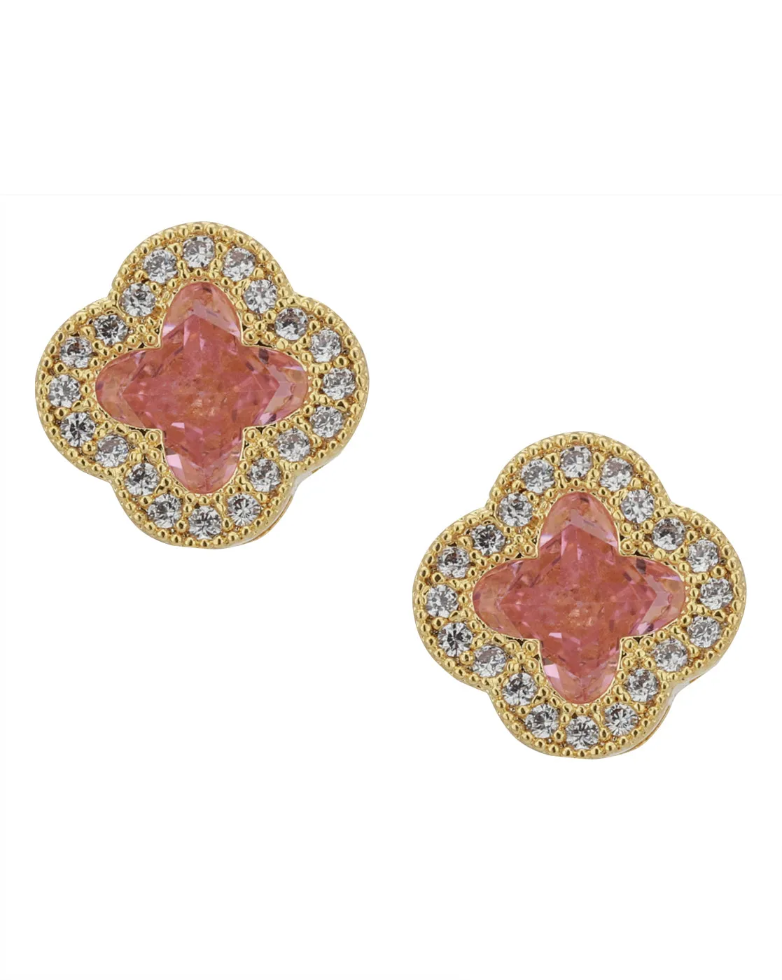 Carlton London Gold Plated Peach Coloured Cz Stud Earring For Women