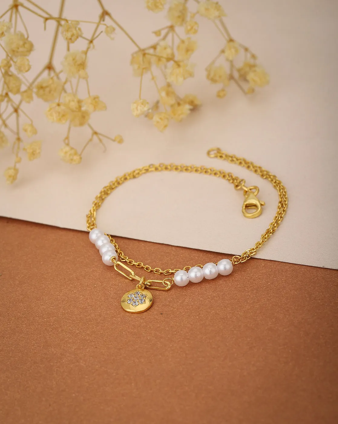 Carlton London Gold Plated With Pearls Bracelet For Women