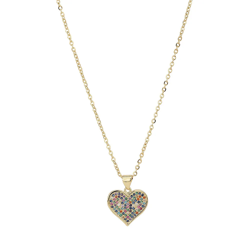 Carlton London Gold-Toned & Red Brass Heart Shaped Stone Studded Necklace Fjn3354