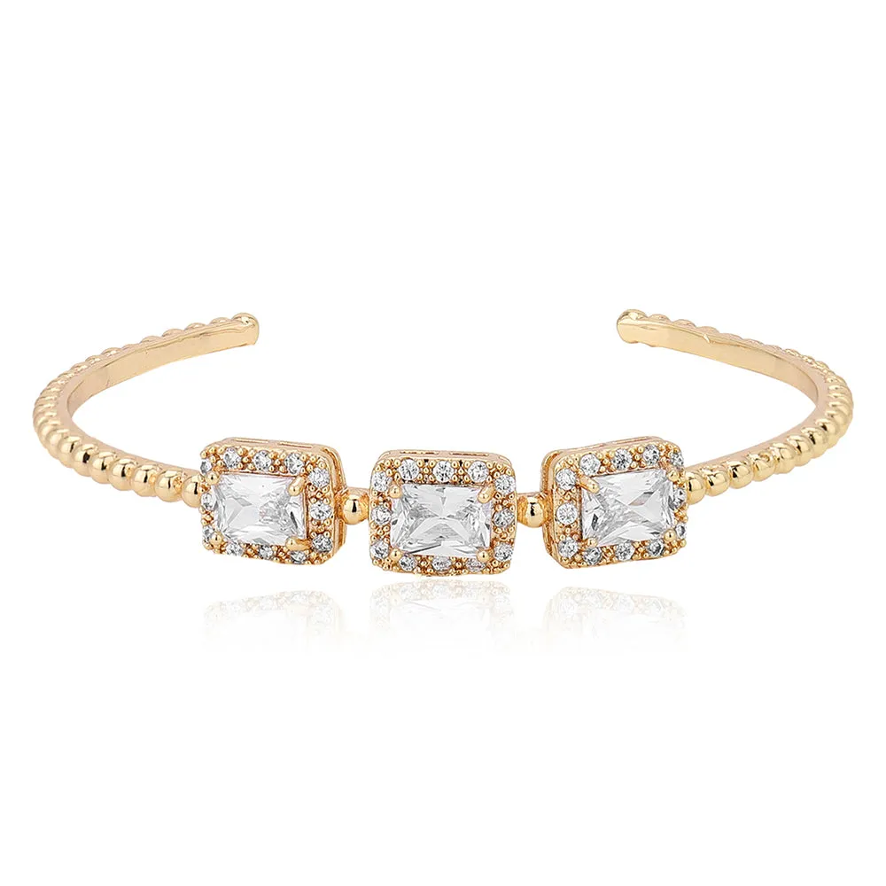 Carlton London Premium Jwlry-Gold Toned Cz Studded Gold-Plated Cuff Link Braclet Fjb4180