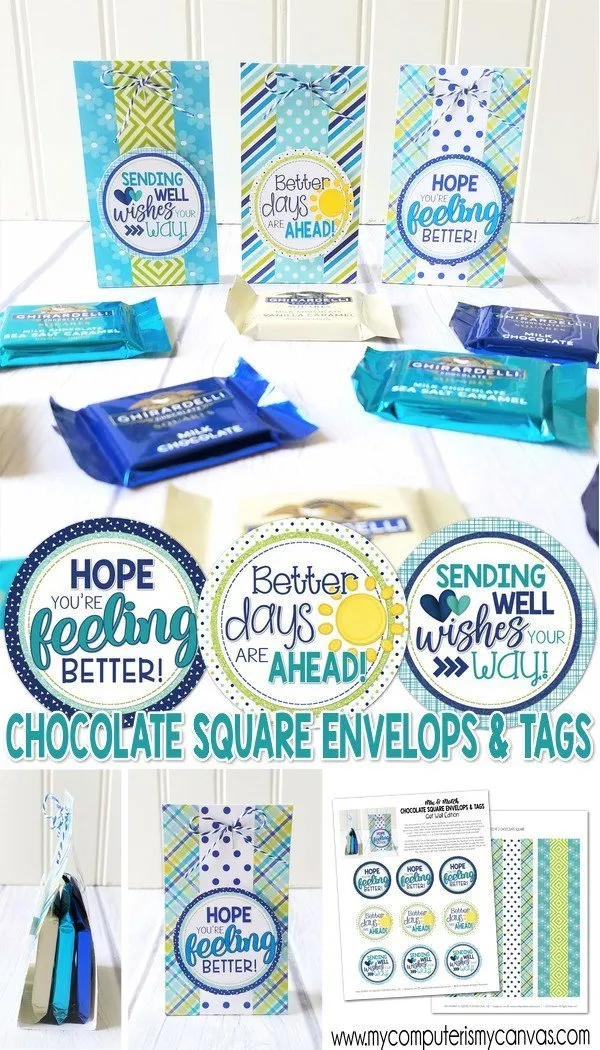 Chocolate Squares Envelops & Tags {GET WELL} PRINTABLE