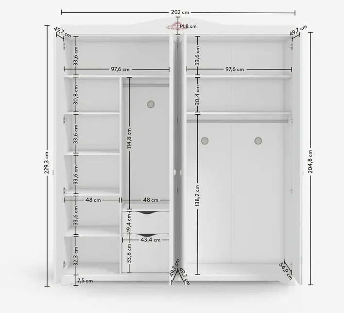 Cilek Rustic White 4-Doors Wardrobe