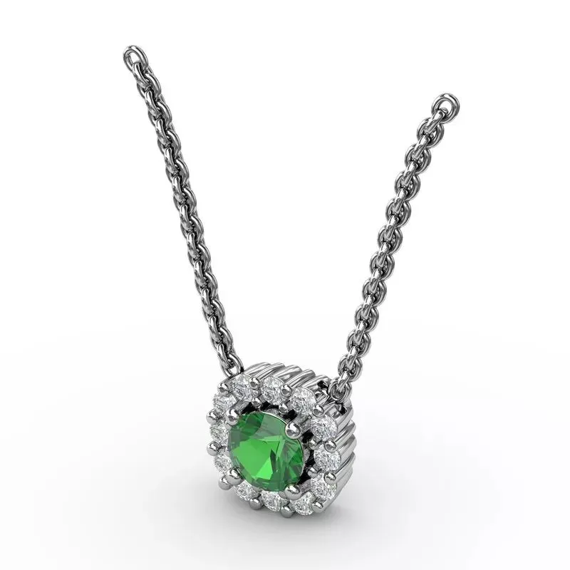 Classic Round Emerald and Diamond Pendant