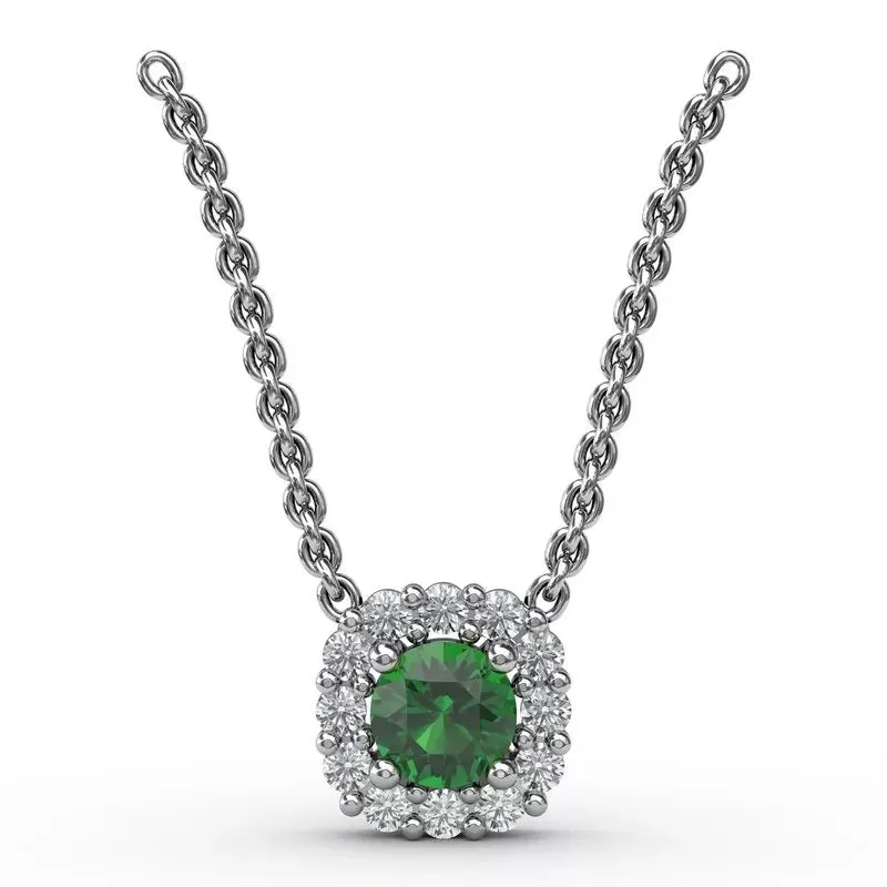 Classic Round Emerald and Diamond Pendant