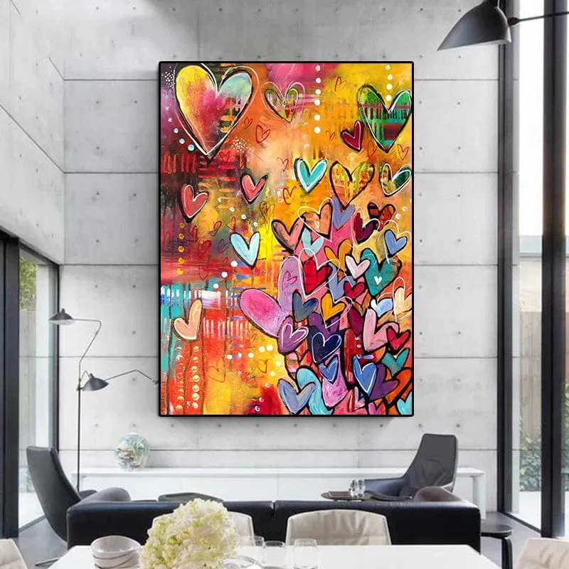 Colorful Love Hearts Modern Street Graffiti Wall Art Oil On Canvas Print