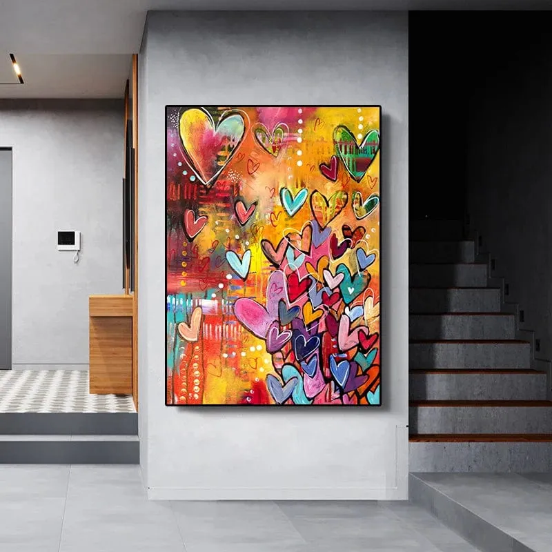 Colorful Love Hearts Modern Street Graffiti Wall Art Oil On Canvas Print