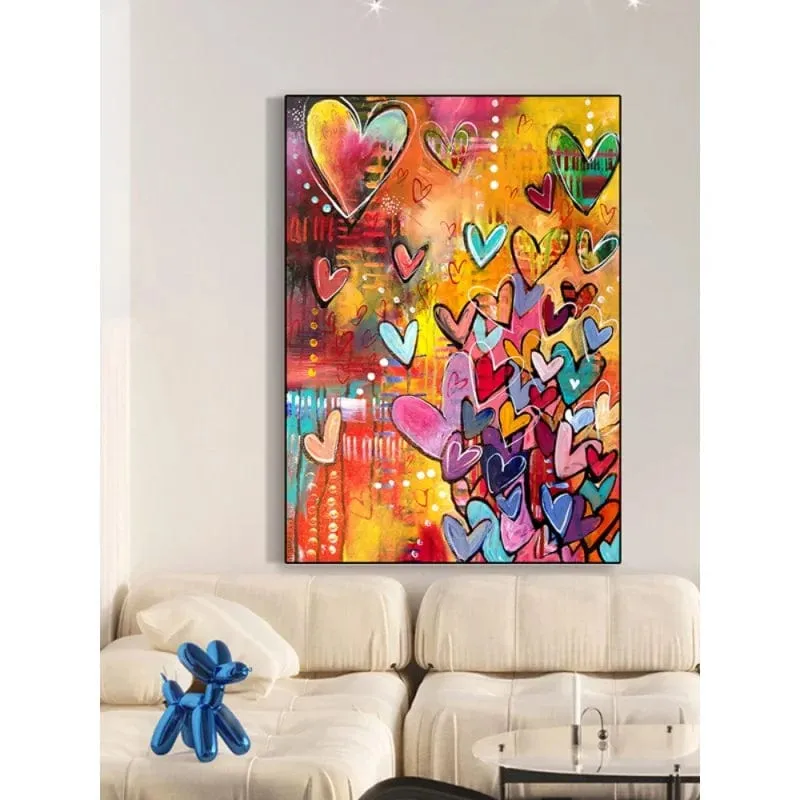 Colorful Love Hearts Modern Street Graffiti Wall Art Oil On Canvas Print