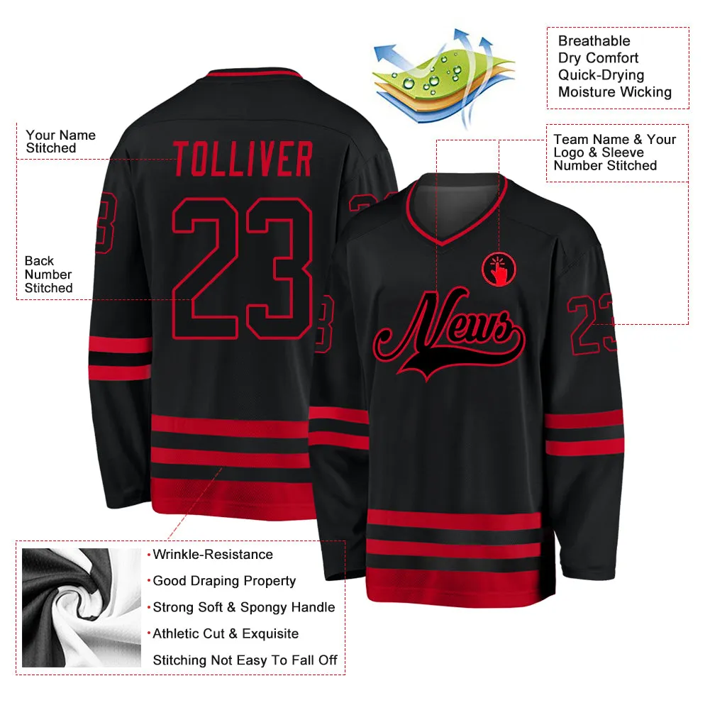 Custom Black Black-Red Hockey Jersey