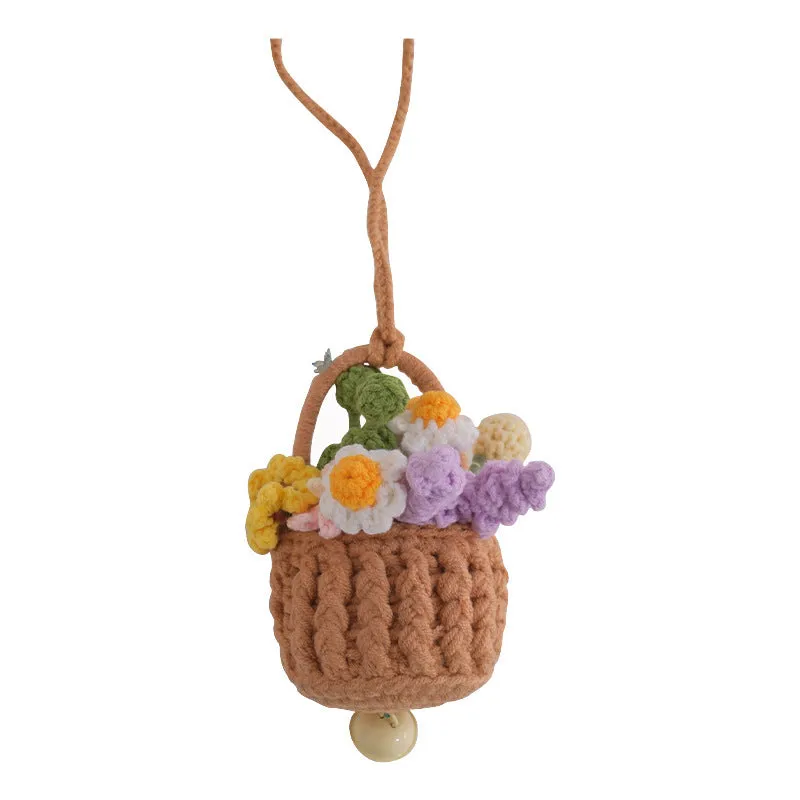 Cute Knitted Flowers Basket Crochet Plant Car Mirror Hanging Accessories Gift for Her