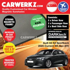 DARKtech Audi A3 S3 Sportback 2020-Current 4th Generation (8Y) Germany Hatchback Customised Magnetic Sunshades