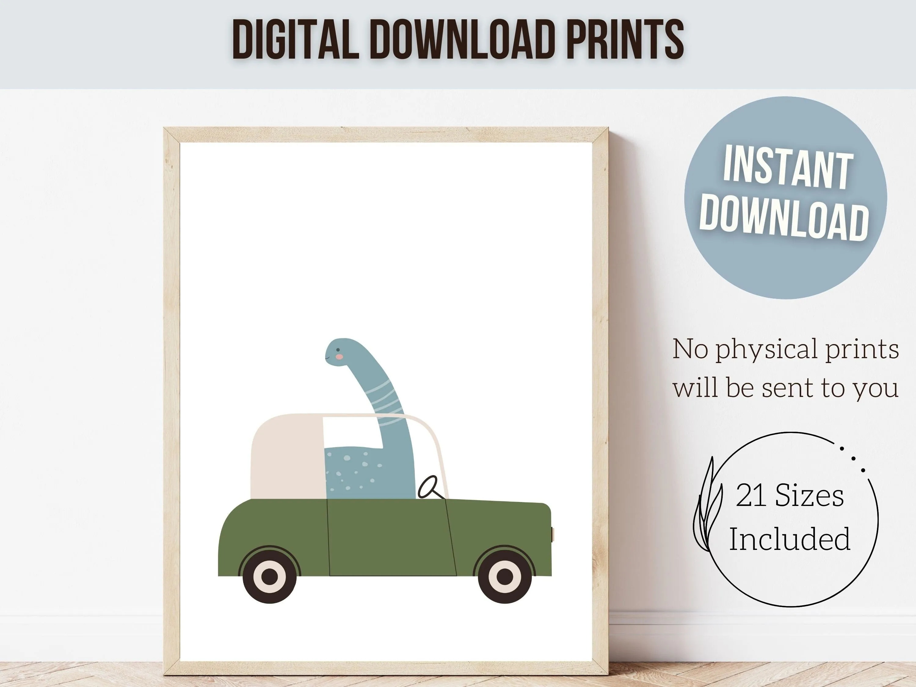 Dinosaur Car Nursery Prints - Set of 6