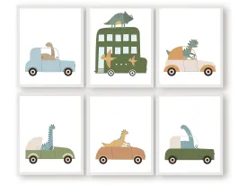 Dinosaur Car Nursery Prints - Set of 6