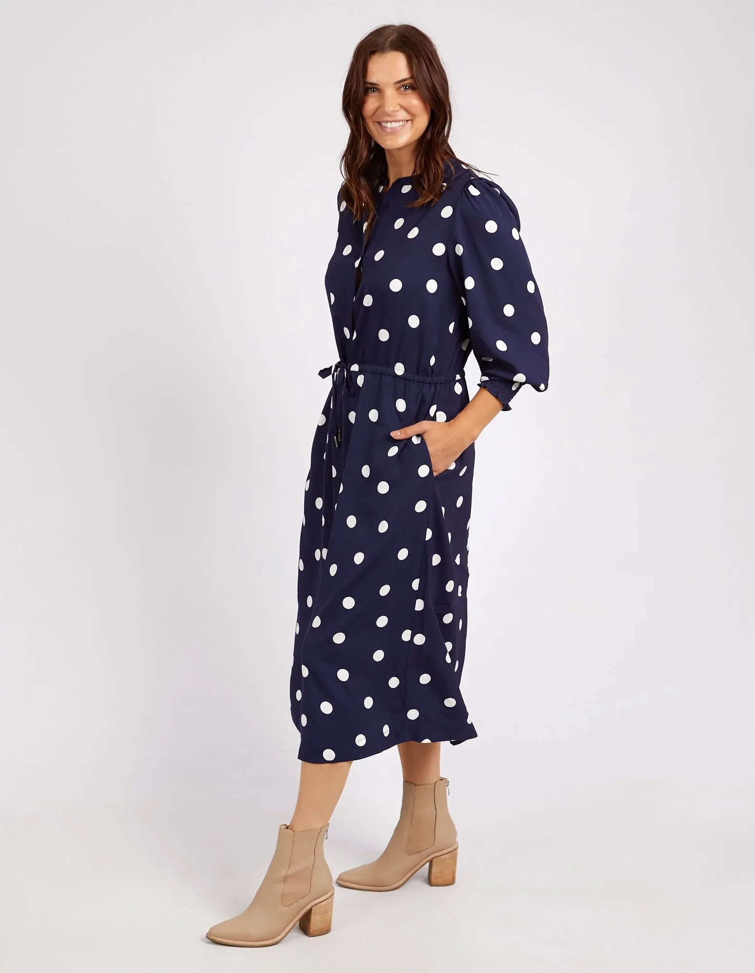 Dottie Dress Navy Spot Print