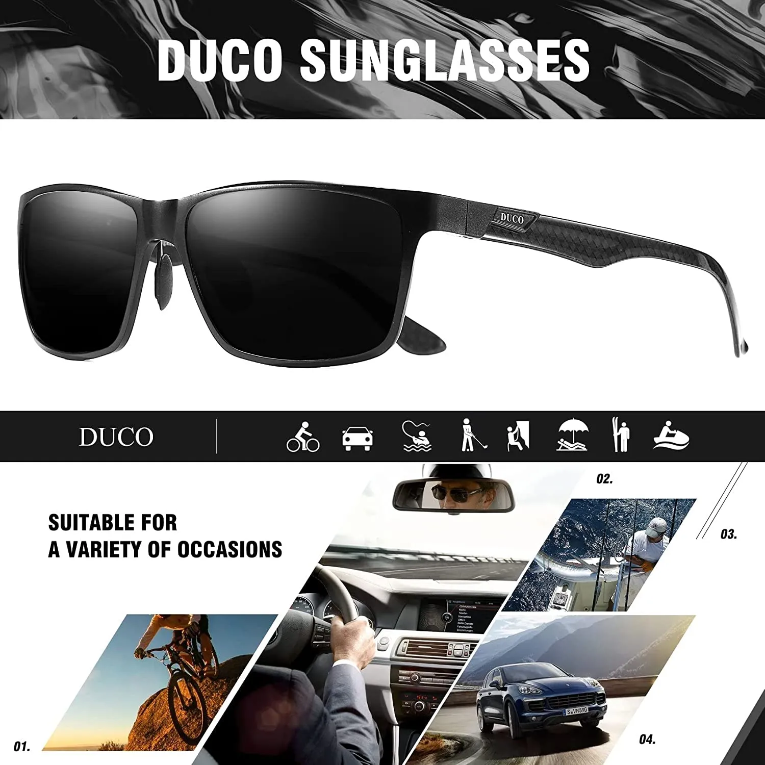 Duco Men's Luxury Carbon Fiber Temple Polarized Sunglasses