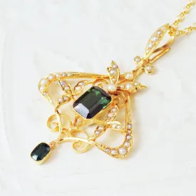 Edwardian Art Nouveau 15ct Gold Tourmaline Pendant