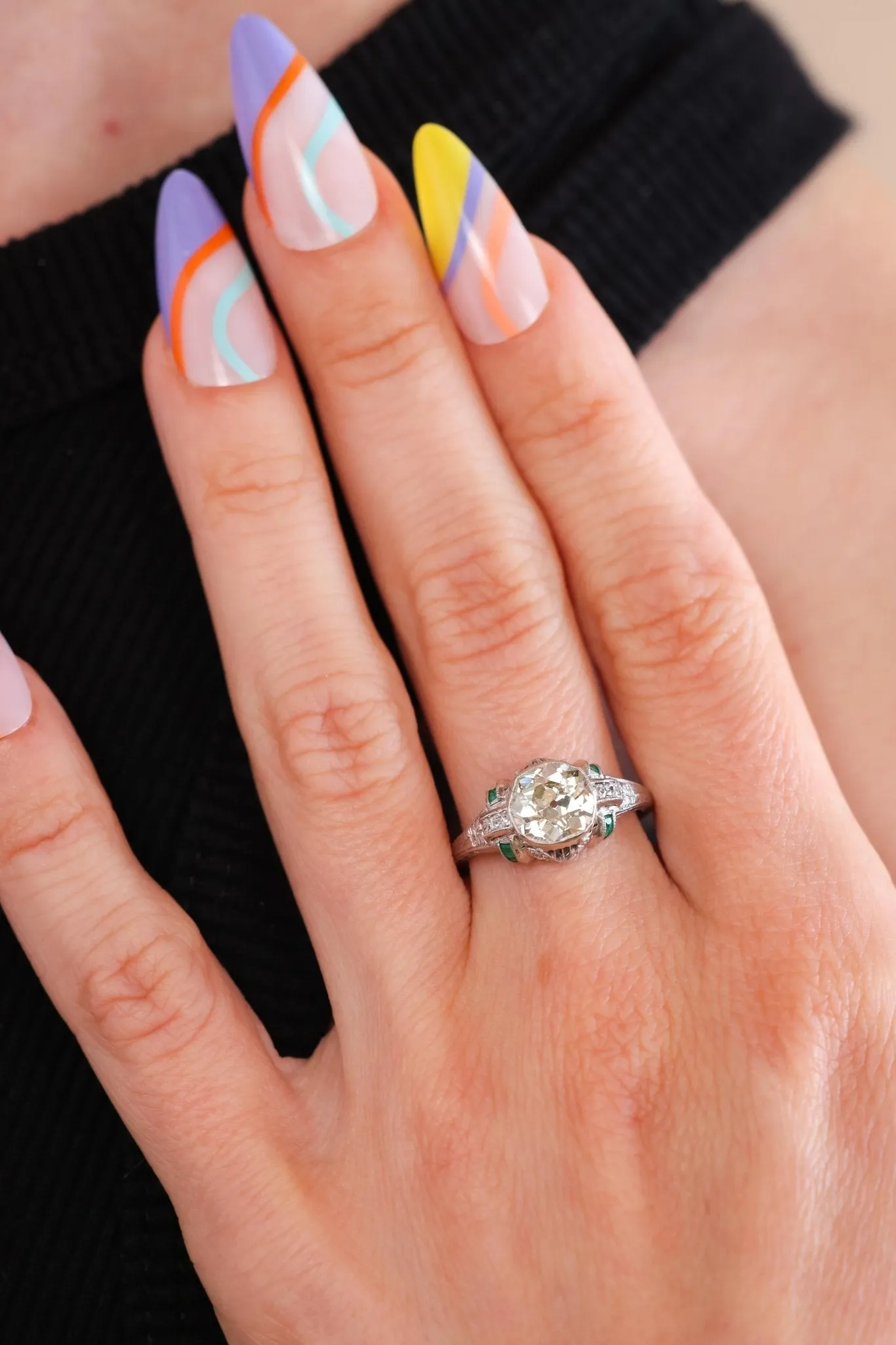 Edwardian Platinum and Emerald Ring