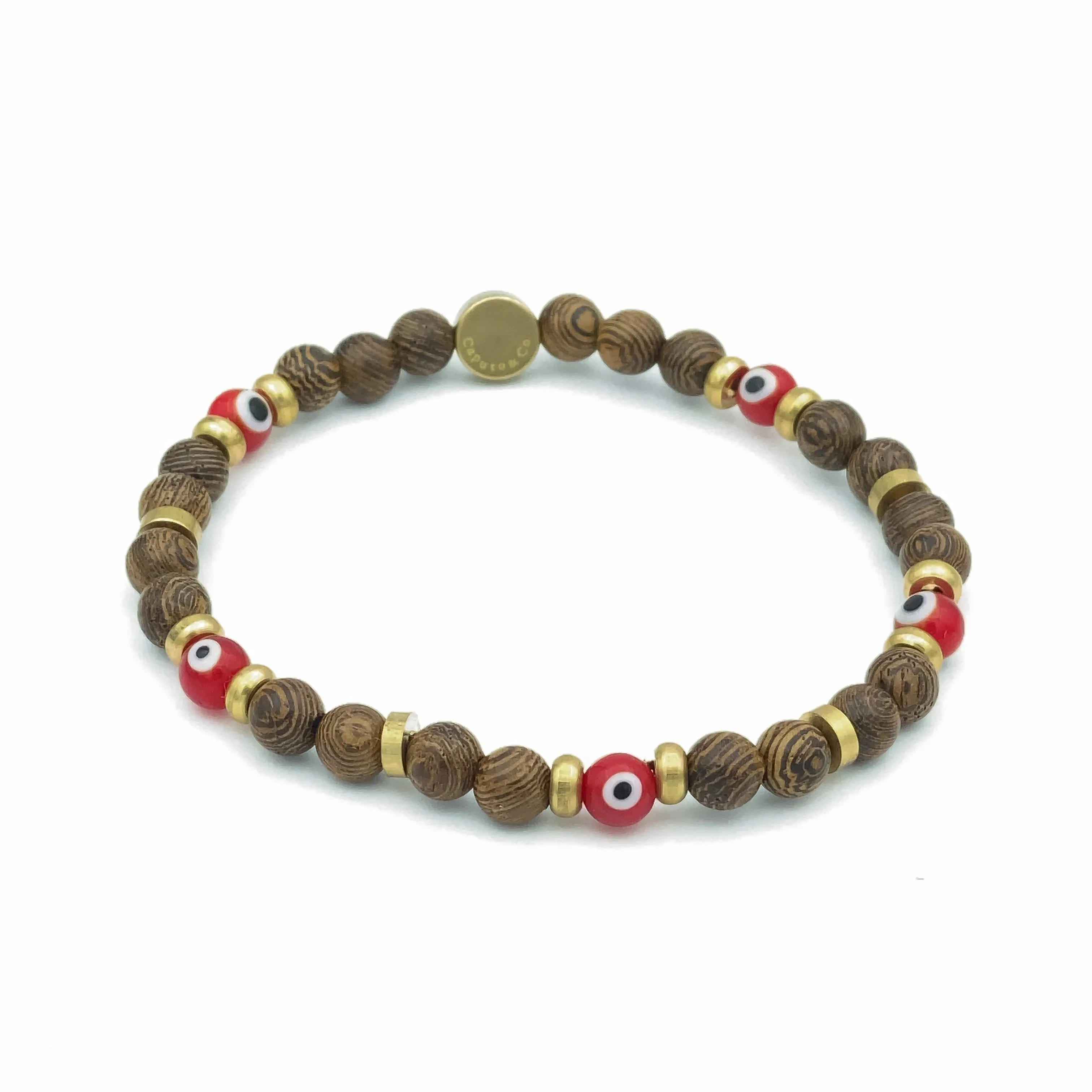 Evil Eye Glass And Wood Stretch Bracelet