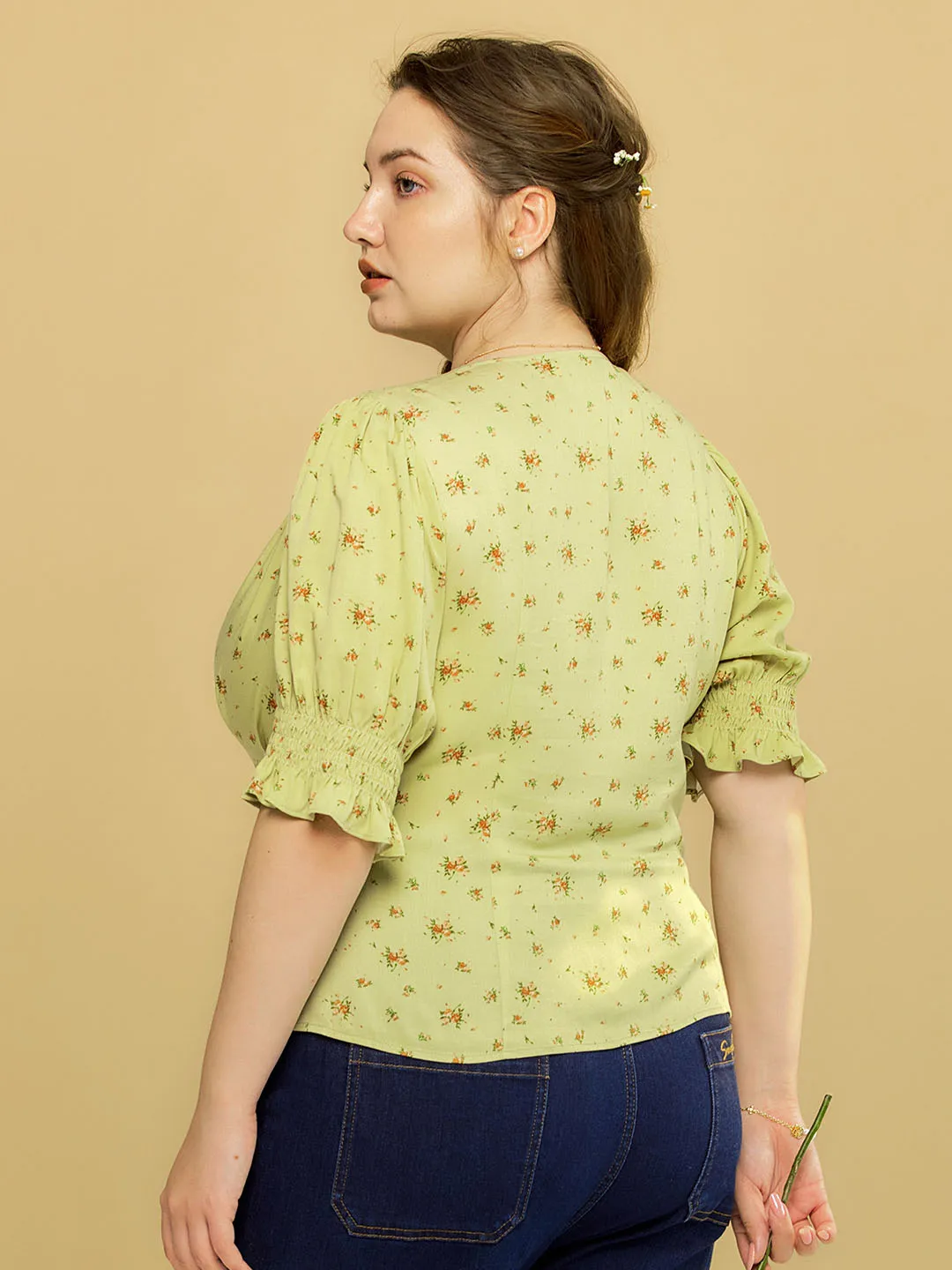 【Final Sale】Plus Size Rosalina V-Neck Puff Sleeve Shirt